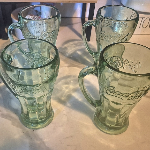 Set of 4 Large Coca Cola mugs with handles. Green glass retro soda mugs. - Picture 3 of 5